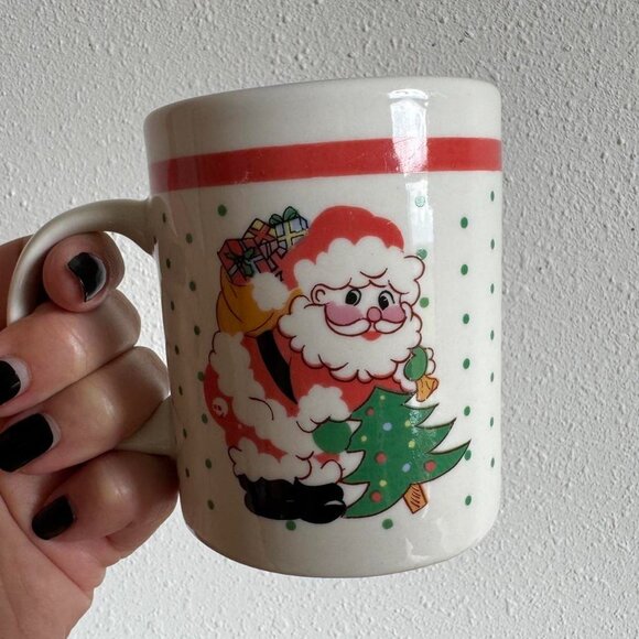 Vintage Santa Christmas Mug, Santa with Tree and Gifts Holiday Coffee Cup - Picture 7 of 7
